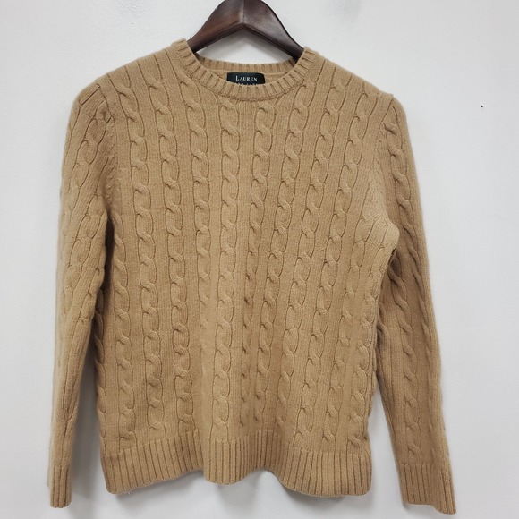 Lauren Ralph Lauren Sweaters - Lauren Ralph Lauren Womens Cableknit Sweater L Tan Cashmere Wool Blend Pullover